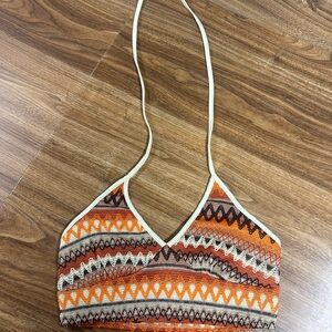 Orange and Brown Knitted Halter Top